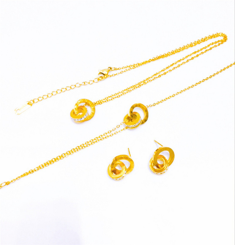 316L rozsdamentes acél római berakásos kristály Lucky nyaklánc fülbevaló karkötő készlet dupla gyűrűs berakásos cirkon ékszer szett