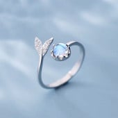 Inele de deschidere cu piatră de lună cu coadă de zircon de lux pentru femei, delfin, pisică, lună, ciucuri, inel de deget reglabil, bijuterii pentru petrecerea de nuntă, cadouri