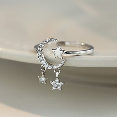 Inele de deschidere cu piatră de lună cu coadă de zircon de lux pentru femei, delfin, pisică, lună, ciucuri, inel de deget reglabil, bijuterii pentru petrecerea de nuntă, cadouri