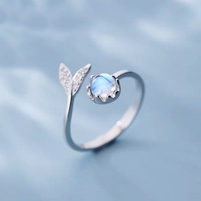 Inele de deschidere cu piatră de lună cu coadă de zircon de lux pentru femei, delfin, pisică, lună, ciucuri, inel de deget reglabil, bijuterii pentru petrecerea de nuntă, cadouri