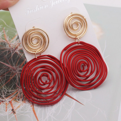 Velike okrugle padajuće naušnice Crveno Zelena Žuta Spiralne naušnice od žice Geometrijski metalni labirint Pretjerani nakit za svatove Pendientes