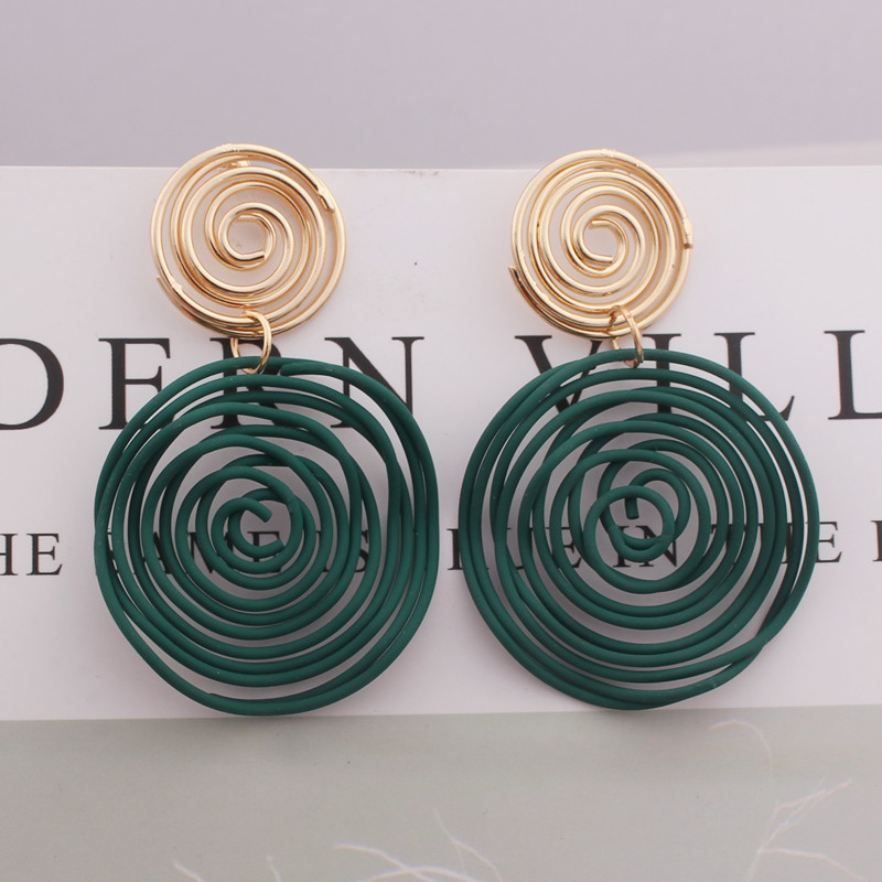 Velike okrugle padajuće naušnice Crveno Zelena Žuta Spiralne naušnice od žice Geometrijski metalni labirint Pretjerani nakit za svatove Pendientes
