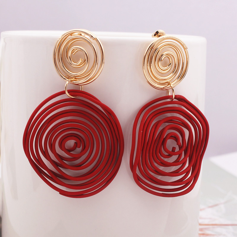Velike okrugle padajuće naušnice Crveno Zelena Žuta Spiralne naušnice od žice Geometrijski metalni labirint Pretjerani nakit za svatove Pendientes