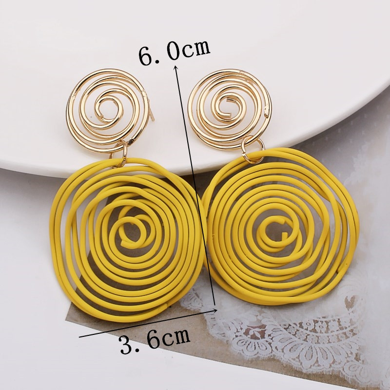 Velike okrugle padajuće naušnice Crveno Zelena Žuta Spiralne naušnice od žice Geometrijski metalni labirint Pretjerani nakit za svatove Pendientes