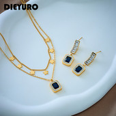 DIEYURO 316L nehrđajući čelik kvadratni plavi cirkon šarm ogrlica naušnice za žene novi luksuzni set nakita za djevojke rođendanski darovi
