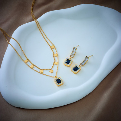 DIEYURO 316L nehrđajući čelik kvadratni plavi cirkon šarm ogrlica naušnice za žene novi luksuzni set nakita za djevojke rođendanski darovi