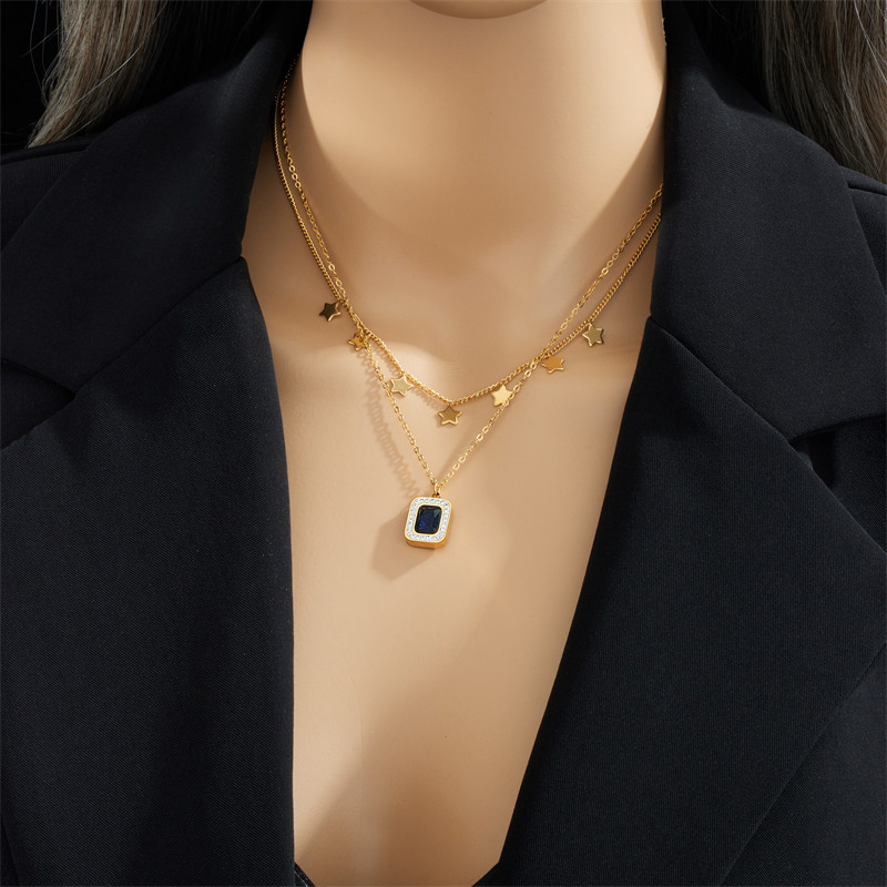 DIEYURO 316L nehrđajući čelik kvadratni plavi cirkon šarm ogrlica naušnice za žene novi luksuzni set nakita za djevojke rođendanski darovi