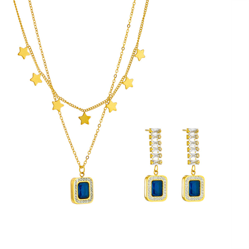 DIEYURO 316L nehrđajući čelik kvadratni plavi cirkon šarm ogrlica naušnice za žene novi luksuzni set nakita za djevojke rođendanski darovi