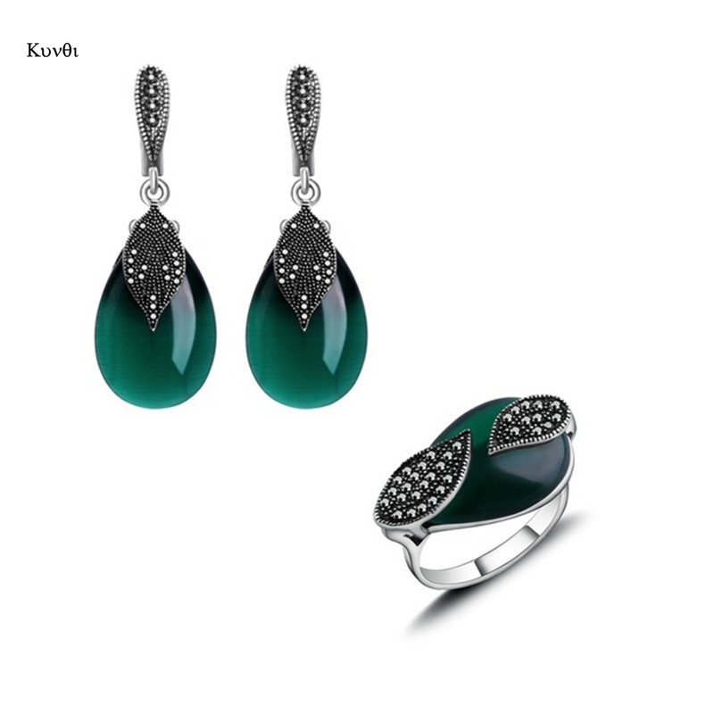 3db/Szett Klasszikus medál nyaklánc fülbevaló gyűrű készlet női esküvői buli Piros zöld ezüst színű vízcsepp ékszer ajándék