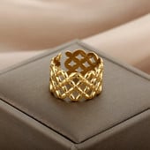 Inele largi geometrice de epocă pentru femei, deschidere din oțel inoxidabil, inele de nuntă estetice de culoare aurie, bijuterii Bague Femme