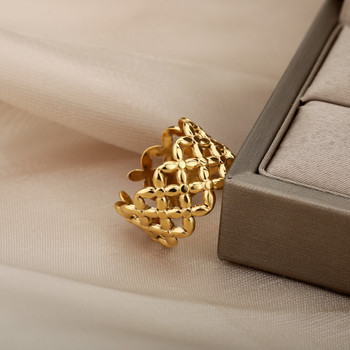 Винтидж геометрични широки пръстени за жени от неръждаема стомана Отваряне в златен цвят Естетичен брачен пръстен Бижута Bague Femme