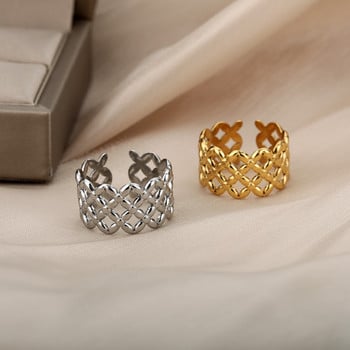 Винтидж геометрични широки пръстени за жени от неръждаема стомана Отваряне в златен цвят Естетичен брачен пръстен Бижута Bague Femme