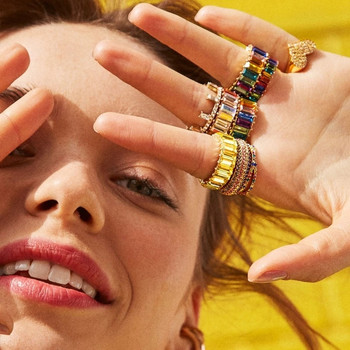 LXOEN Ασημί Χρώμα Τετράγωνα Δαχτυλίδια CZ Πλακόστρωτα Γυναικείο Δαχτυλίδι Αυστριακής Ζιργκόν για Δαχτυλίδι αρραβώνων Δώρο κοσμήματος