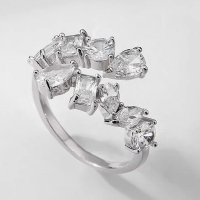 LXOEN Inele pătrate CZ de culoare argintie, pavate cu zircon austriac, inel de modă pentru femei, pentru petrecere, inel de logodnă, bijuterii cadou