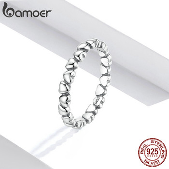 Bamoer 925 ασήμι 925 Forever Love Heart Finger Ring Γνήσιο δώρο κοσμήματος Stackable Bague Korean Jewelry PA7108