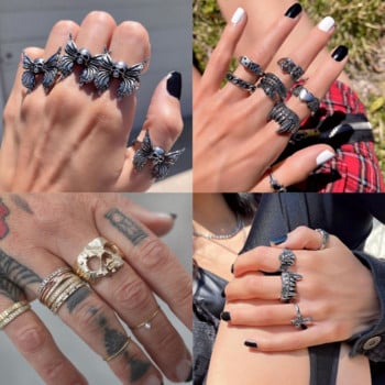 Μαύρο κρανίο δαχτυλίδι Χάλκινο Ανοιχτό ρυθμιζόμενο δαχτυλίδι Halloween Gothic Ανδρικά και Γυναικεία Μικρό ουρά δαχτυλίδι παντός αγώνα
