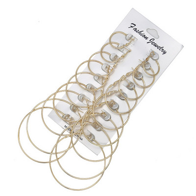 6/9/12 чифта/комплект Vintage Ear Cilp Brincos Висящ пръстен Голям голям кръг обеци Комплект за жени Бижута Steampunk Hoop Earrings