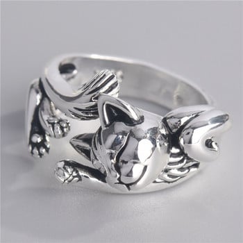 Сладко богатство с форма на котка Дамски отварящи се пръстени Сребърен цвят Dance Party Пръстен за пръст Деликатно момиче Подарък 2021 Нови модни бижута