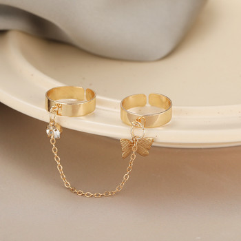 Πανκ χρυσά ασημί δαχτυλίδια με πεταλούδα σε πολλαπλές στρώσεις χιπ χοπ αλυσίδα με δύο ανοιχτά δάχτυλα σετ για γυναίκες Δώρα κοσμημάτων μόδας 2021