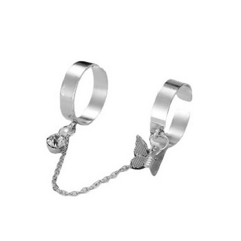 Пънк златни сребърни пръстени с пеперуди Многослойна хип-хоп верига Два отворени пръстена Комплект пръстени за жени 2021 Модни бижута Подаръци