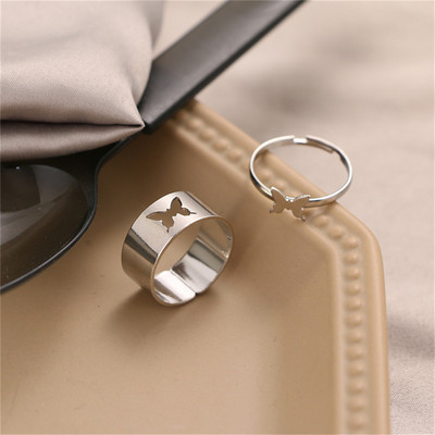 Пънк златни сребърни пръстени с пеперуди Многослойна хип-хоп верига Два отворени пръстена Комплект пръстени за жени 2021 Модни бижута Подаръци