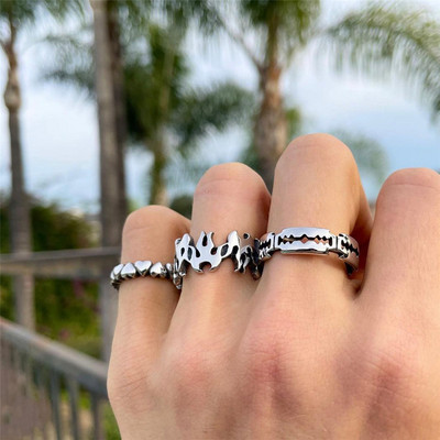 Пънк златни сребърни пръстени с пеперуди Многослойна хип-хоп верига Два отворени пръстена Комплект пръстени за жени 2021 Модни бижута Подаръци