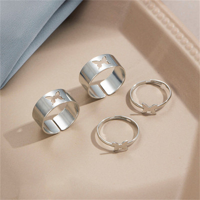 Пънк златни сребърни пръстени с пеперуди Многослойна хип-хоп верига Два отворени пръстена Комплект пръстени за жени 2021 Модни бижута Подаръци