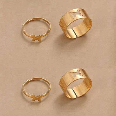 Пънк златни сребърни пръстени с пеперуди Многослойна хип-хоп верига Два отворени пръстена Комплект пръстени за жени 2021 Модни бижута Подаръци