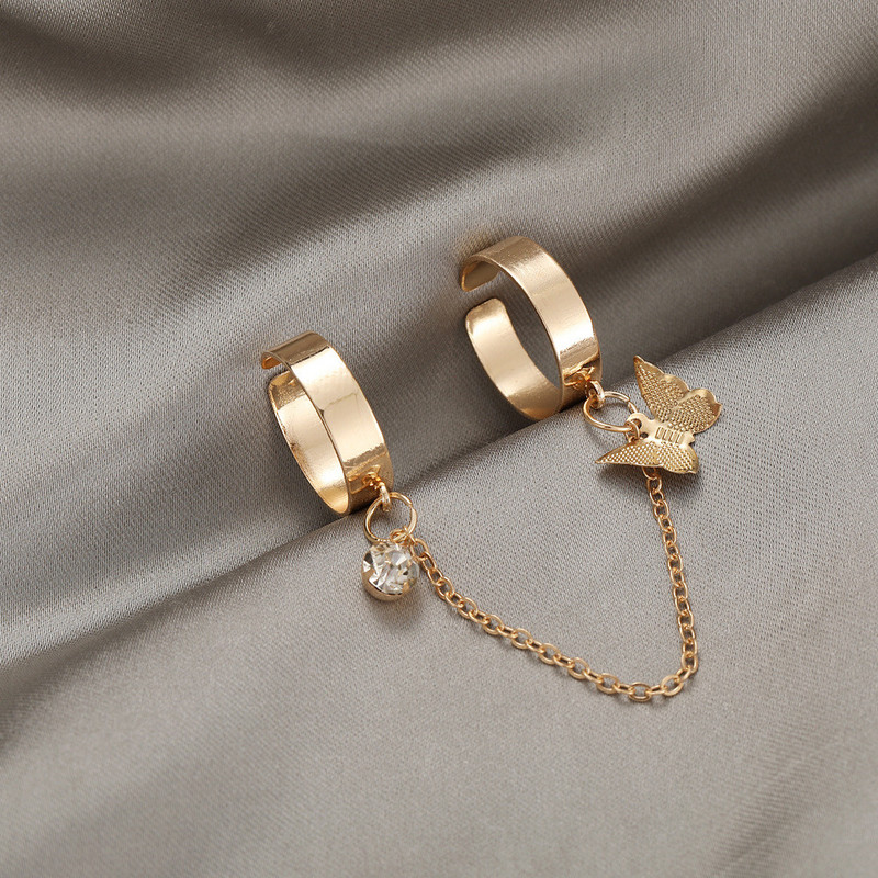 Пънк златни сребърни пръстени с пеперуди Многослойна хип-хоп верига Два отворени пръстена Комплект пръстени за жени 2021 Модни бижута Подаръци