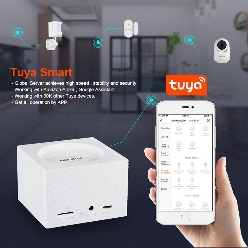 Fuers G95 Έξυπνος συναγερμός οικίας WIFI GSM κιτ συστήματος συναγερμού ασφαλείας με συναγερμό διαρρήκτη με αισθητήρα κίνησης ελέγχου Alexa Tuya Smart APP