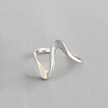 XIYANIKE Сребърен пръстен с дизайн на креативни вълни Прост неправилен ръчно изработени сватбени бижута за жени Размер 17 мм Регулируем