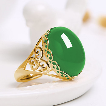 Ethnic Style Emerald Imitation Πράσινο Δαχτυλίδι Χαλκηδόνιο Ιδιοσυγκρασία Γυναικείο Δαχτυλίδι Ανοίγοντας Απομίμηση Αχάτη Χρώμα Treasure Γυναικείο δαχτυλίδι