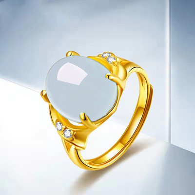 Etnilise stiiliga smaragdi imitatsioon roheline kaltsedoni sõrmus temperamendiga naiste sõrmus avamise imitatsioon ahhaatvärvi aare naiste sõrmus