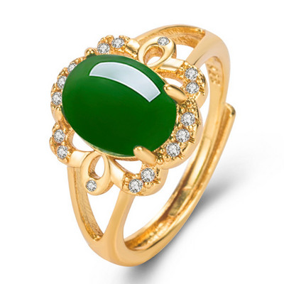 Etnilise stiiliga smaragdi imitatsioon roheline kaltsedoni sõrmus temperamendiga naiste sõrmus avamise imitatsioon ahhaatvärvi aare naiste sõrmus