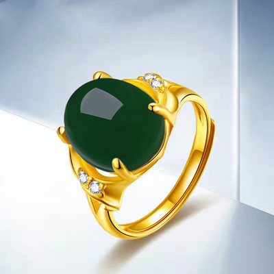 Etnilise stiiliga smaragdi imitatsioon roheline kaltsedoni sõrmus temperamendiga naiste sõrmus avamise imitatsioon ahhaatvärvi aare naiste sõrmus