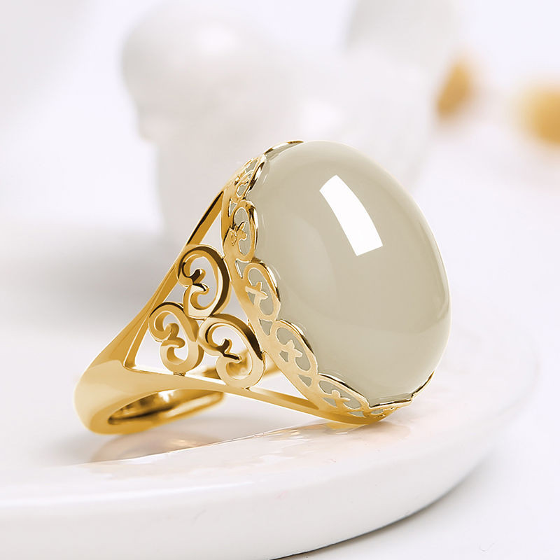 Etnički stil, smaragdna imitacija zelenog kalcedonskog prstena, temperamentni ženski prsten s otvorom, imitacija ahatne boje, ženski prsten s blagom