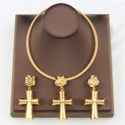 Afrikai arany színű ékszer készletek divatos kulcs kereszt medál fülbevaló nyaklánc készlet nők számára esküvői esküvő évfordulós ajándék