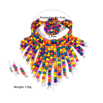 Bohemian Multicolor Woods Модни комплекти бижута за жени Мъниста Shell Tassel Изявление Choker Колие Обеци Гривни Африкански