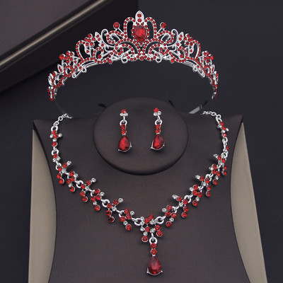 Sidabrinės spalvos rožinės krištolo šukos Tiaras vestuvinių papuošalų rinkiniai mergaičių vakarėliui Prom Crown Vestuvinė suknelė Auskarai karolių komplektai