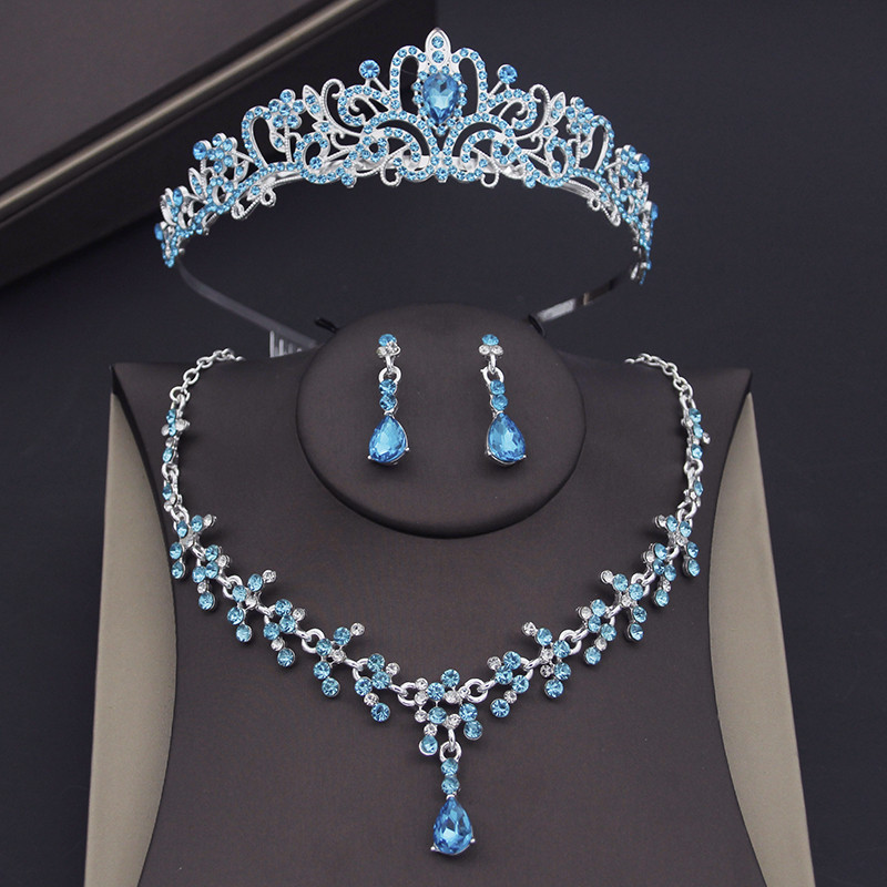 Sidabrinės spalvos rožinės krištolo šukos Tiaras vestuvinių papuošalų rinkiniai mergaičių vakarėliui Prom Crown Vestuvinė suknelė Auskarai karolių komplektai