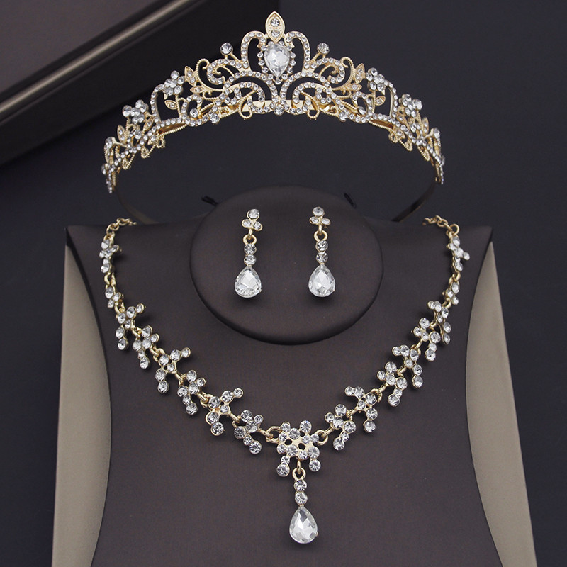 Sidabrinės spalvos rožinės krištolo šukos Tiaras vestuvinių papuošalų rinkiniai mergaičių vakarėliui Prom Crown Vestuvinė suknelė Auskarai karolių komplektai