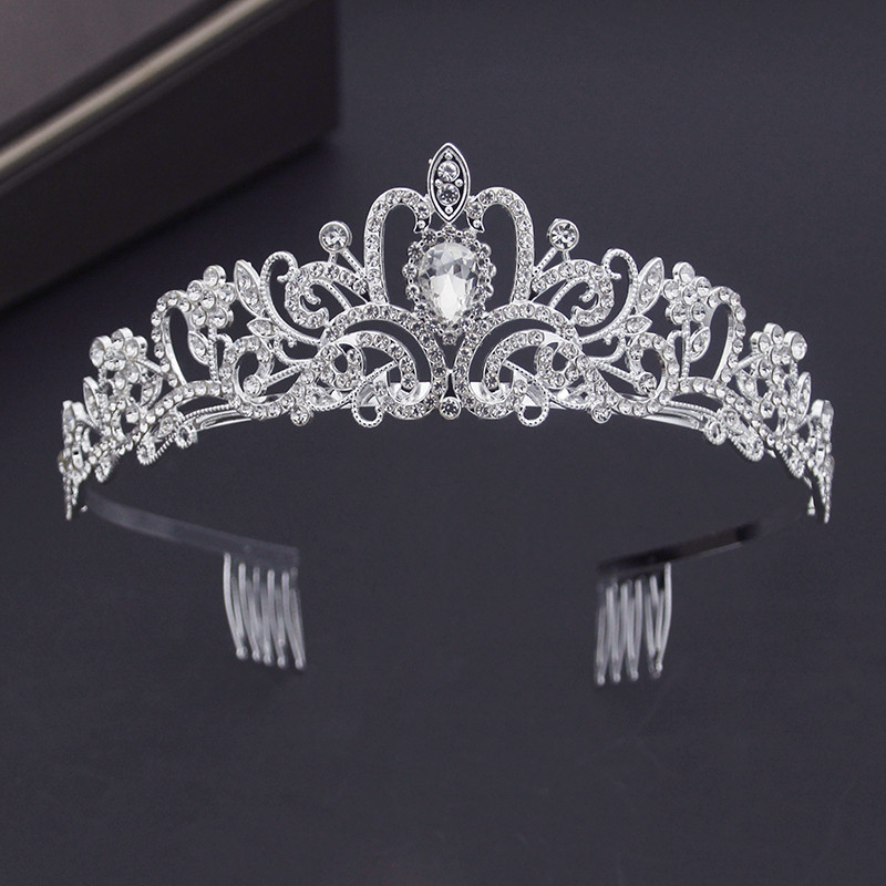 Sidabrinės spalvos rožinės krištolo šukos Tiaras vestuvinių papuošalų rinkiniai mergaičių vakarėliui Prom Crown Vestuvinė suknelė Auskarai karolių komplektai