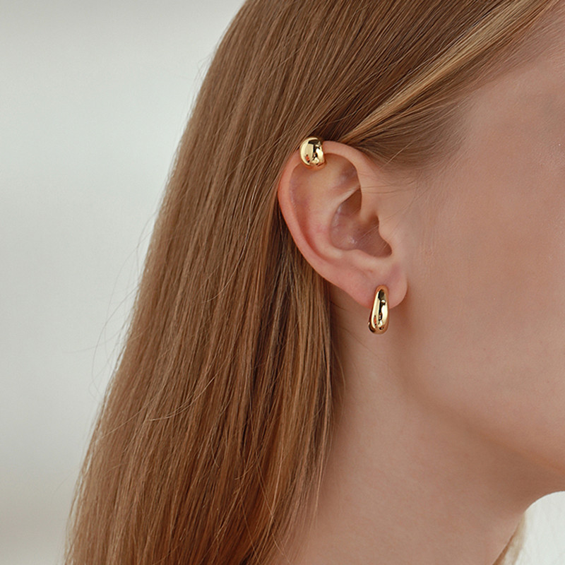 Peri'sBox Cercei dintr-o singură bucată de culoare aur solid, fără piercing, bile de metal, cercei cu cartilaj gros, manșetă minimalistă pentru femei
