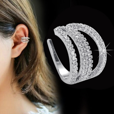 Aranyos punk CZ cirkon fülmandzsetta ezüst színű Egyszerű kerek golyós kristálykapcsok fülek kicsi, nem piercing fülbevaló fülbevaló