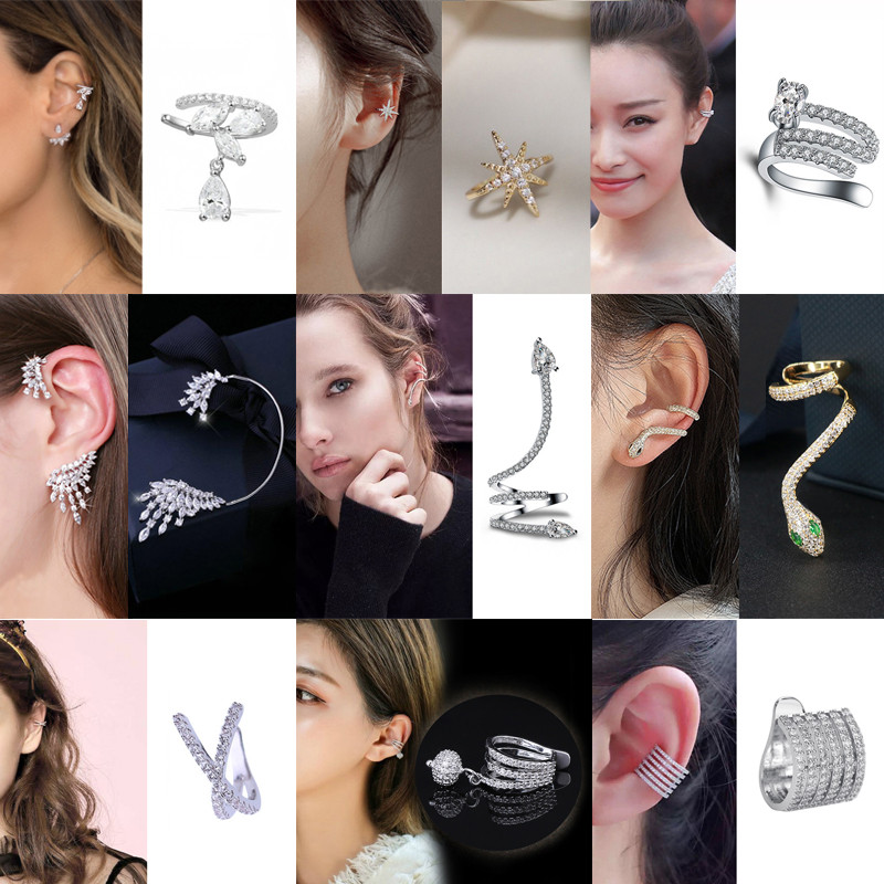 Aranyos punk CZ cirkon fülmandzsetta ezüst színű Egyszerű kerek golyós kristálykapcsok fülek kicsi, nem piercing fülbevaló fülbevaló