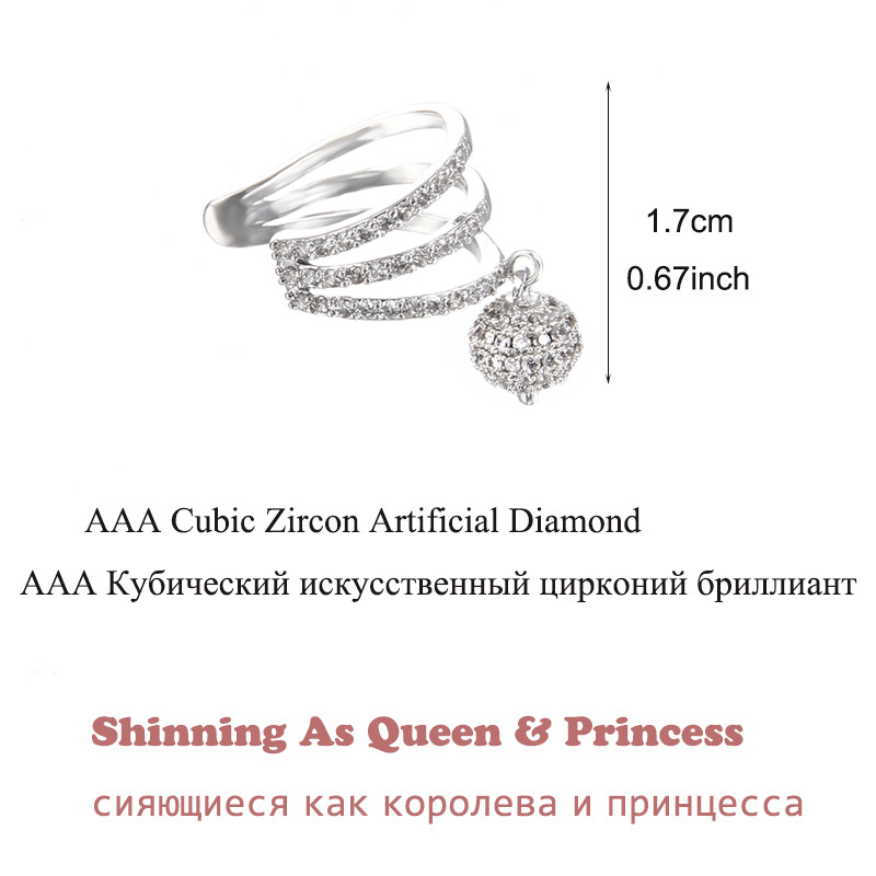 Aranyos punk CZ cirkon fülmandzsetta ezüst színű Egyszerű kerek golyós kristálykapcsok fülek kicsi, nem piercing fülbevaló fülbevaló