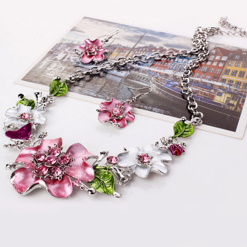 Set de bijuterii pentru femei, cu incrustație de strasuri cu frunze goale, cu pandantiv, cercei, set de cercei pentru femei