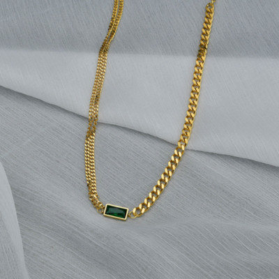 316L rozsdamentes acél Ins Personality Time Vintage zöld cirkon nyaklánc Shang női készlet N-634
