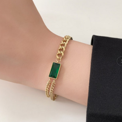 316L rozsdamentes acél Ins Personality Time Vintage zöld cirkon nyaklánc Shang női készlet N-634