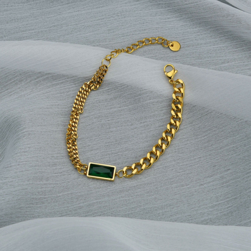 316L rozsdamentes acél Ins Personality Time Vintage zöld cirkon nyaklánc Shang női készlet N-634